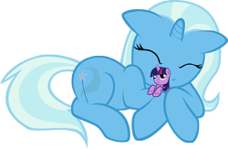 Size: 7500x4891 | Tagged: safe, artist:maximillianveers, imported from derpibooru, trixie, twilight sparkle, pony, unicorn, absurd resolution, cute, doll, female, hug, mare, plushie, solo, toy