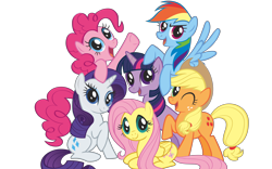Size: 7238x4524 | Tagged: artist needed, safe, imported from derpibooru, applejack, fluttershy, pinkie pie, rainbow dash, rarity, twilight sparkle, earth pony, pegasus, pony, unicorn, absurd resolution, female, mane six, mane six opening poses, mare, open mouth, prone, raised hoof, simple background, spread wings, stock vector, transparent background, vector, wings