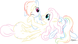 Size: 3000x1698 | Tagged: safe, artist:vulthuryol00, imported from derpibooru, fluttershy, rainbow dash, female, flutterdash, lesbian, shipping, simple background, vector, white background