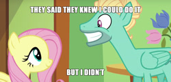 Size: 1930x925 | Tagged: safe, edit, edited screencap, imported from derpibooru, screencap, fluttershy, zephyr breeze, flutter brutter, caption, cropped, exploitable meme, i didn't, i didn't listen, image macro, meme, text, they told me