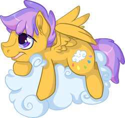 Size: 1696x1607 | Tagged: safe, artist:paintsplatter, imported from derpibooru, oc, oc only, oc:cloudburst, pegasus, cloud, lying down, lying on a cloud, offspring, on a cloud, parent:scootaloo, parent:strike, pegasus oc, solo, wings