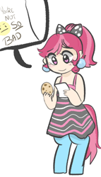 Size: 600x1046 | Tagged: safe, artist:mt, imported from derpibooru, oc, oc only, oc:shortcake, satyr, cookie, food, note, offspring, parent:cup cake, solo, wingding eyes