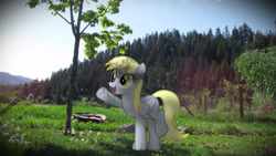 Size: 3840x2160 | Tagged: safe, artist:viperbrony454, imported from derpibooru, derpy hooves, pegasus, pony, cinder block, female, fence, forest, irl, mare, photo, ponies in real life, pose, shadow, solo, vector