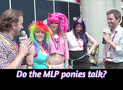 Size: 245x180 | Tagged: safe, imported from derpibooru, pinkie pie, rainbow dash, rarity, human, animated, clothes, cosplay, costume, image macro, irl, irl human, meme, photo, richard speight jr, rob benedict