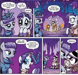 Size: 1291x1238 | Tagged: safe, artist:brendahickey, idw, imported from derpibooru, buried treasure, maud pie, rarity, bat, earth pony, pony, unicorn, spoiler:comic, spoiler:comicff29, cave, comic, crystal, official comic