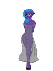 Size: 960x1280 | Tagged: safe, artist:weelkha, imported from derpibooru, oc, oc only, anthro, unguligrade anthro, unicorn, clothes, dress, female, looking at you, mare, see-through, solo, talking, unshorn fetlocks