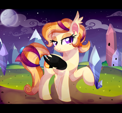 Size: 1600x1481 | Tagged: safe, artist:spookyle, imported from derpibooru, oc, oc only, oc:pumpkin patch, bat pony, crystal pony, pony, crystallized, night, solo