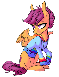 Size: 1781x2309 | Tagged: safe, artist:etalir, imported from derpibooru, scootaloo, clothes, cutie mark, female, hoodie, simple background, solo, the cmc's cutie marks, white background