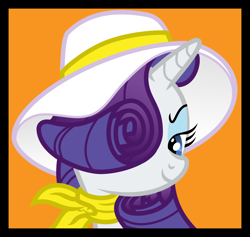 Size: 10553x10000 | Tagged: safe, artist:lucefudu, imported from derpibooru, rarity, absurd resolution, bust, fabulous, female, hair over one eye, hat, looking sideways, neckerchief, portrait, simple background, solo