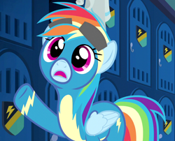 Size: 892x720 | Tagged: safe, imported from derpibooru, screencap, rainbow dash, pegasus, pony, newbie dash, season 6, adorable face, clothes, cute, dashabetes, diabetes, faic, female, mare, open mouth, raised hoof, wonderbolts, wonderbolts uniform