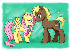 Size: 3054x2152 | Tagged: safe, artist:chibi-jen-hen, imported from derpibooru, coco crusoe, fluttershy, earth pony, pegasus, pony, blushing, crusoshy, duo, female, food, hilarious in hindsight, male, mare, shipping, stallion, straight