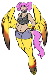 Size: 800x1200 | Tagged: safe, artist:sterks, imported from derpibooru, oc, oc only, oc:thorn, satyr, choker, clothes, offspring, one finger death punch, panties, parent:fluttershy, piercing, pigtails, solo, spiked choker, thong, underwear