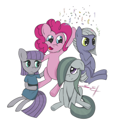 Size: 2119x2250 | Tagged: safe, artist:dotdotdotfreak, imported from derpibooru, limestone pie, marble pie, maud pie, pinkie pie, confetti, pie sisters, simple background, transparent background