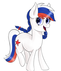 Size: 1580x1826 | Tagged: safe, artist:lemonjuice, imported from derpibooru, oc, oc only, oc:marussia, braid, looking at you, nation ponies, running, russia, smiling, solo