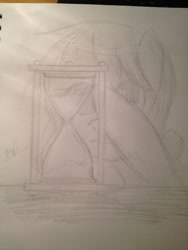 Size: 600x800 | Tagged: safe, artist:coin-trip39, imported from derpibooru, oc, oc only, oc:heartbreak, earth pony, pony, female, hourglass, human in equestria, human to pony, male to female, mare, messy mane, monochrome, my little heartbreak, rule 63, sketch, solo, traditional art