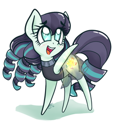 Size: 1250x1250 | Tagged: safe, artist:sweetsismagic, imported from derpibooru, coloratura, earth pony, pony, female, looking up, mare, open mouth, raised hoof, rara, simple background, smiling, solo, standing, three quarter view, white background