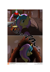 Size: 3541x5016 | Tagged: safe, artist:gashiboka, imported from derpibooru, spike, oc, oc:gold lily, dragon, pony, unicorn, comic:recall the time of no return, comic, doctor who, female, male, mare, older, older spike, patreon, patreon logo, zygon