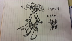 Size: 4128x2322 | Tagged: safe, artist:lightningnickel, imported from derpibooru, oc, oc only, oc:hope, satyr, heart, lined paper, monochrome, offspring, traditional art