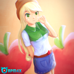 Size: 1024x1024 | Tagged: safe, artist:rezkapratam4x, imported from derpibooru, applejack, equestria girls, apple, female, food, solo