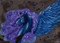 Size: 800x576 | Tagged: safe, artist:mittebam, imported from derpibooru, princess luna, female, portrait, solo, spread wings, traditional art