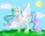 Size: 1024x823 | Tagged: safe, artist:nyan-never, imported from derpibooru, princess celestia, female, lineless, raised hoof, solo, spread wings