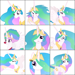 Size: 700x700 | Tagged: safe, artist:barbra, artist:magister39, artist:megarainbowdash2000, edit, imported from derpibooru, princess celestia, clown celestia, clown nose, expressions, red nose, snaplestia