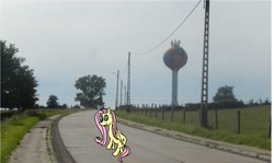 Size: 1984x1180 | Tagged: safe, artist:amateur-draw, edit, imported from derpibooru, fluttershy, 1000 hours in ms paint, comparison, irl, ms paint, photo, photo edit, ponies in real life, power line