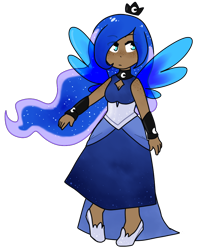 Size: 796x985 | Tagged: safe, artist:nintendash, imported from derpibooru, princess luna, human, clothes, dark skin, dress, female, freckles, humanized, solo