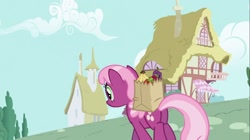 Size: 1100x618 | Tagged: safe, imported from derpibooru, screencap, cheerilee, pony, secret of my excess, bag, butt, female, flowerbutt, groceries, mare, plot, solo