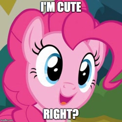 Size: 500x500 | Tagged: safe, edit, edited screencap, imported from derpibooru, screencap, pinkie pie, cute, diapinkes, female, image macro, meme, solo