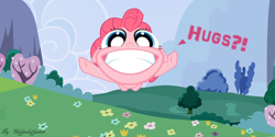 Size: 4000x2000 | Tagged: safe, artist:geffenleffens, imported from derpibooru, pinkie pie, smile hd, incoming hug