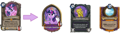 Size: 2282x640 | Tagged: safe, imported from derpibooru, screencap, twilight sparkle, pony, big crown thingy, card, female, hearthstone, hero power, jewelry, mare, meta, regalia, scepter, solo, twilight scepter, warcraft, weapon, world of warcraft