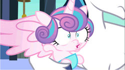 Size: 641x361 | Tagged: safe, imported from derpibooru, screencap, princess flurry heart, shining armor, pony, the crystalling, cute, father and daughter, flurrybetes, heart mouth, large wings, open mouth, sneezing