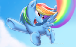 Size: 900x566 | Tagged: safe, artist:feujenny07, imported from derpibooru, rainbow dash, pony, female, flying, solo