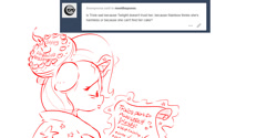 Size: 1280x640 | Tagged: safe, artist:dilarus, deleted from derpibooru, imported from derpibooru, trixie, pony, unicorn, meet-the-pones, ask, cake, checklist, feels, female, food, hat, mare, monochrome, pouting, sad, solo, tumblr