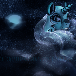 Size: 1600x1601 | Tagged: safe, artist:aisuroma, imported from derpibooru, nightmare moon, alicorn, pony, bust, female, mare, moon, night, portrait, solo, stars