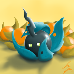 Size: 1024x1024 | Tagged: safe, artist:sameasusual, imported from derpibooru, queen chrysalis, female, food, physalis, pun, solo, species swap, wat