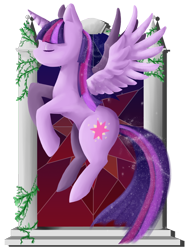 Size: 800x1051 | Tagged: safe, artist:puli-wind, imported from derpibooru, twilight sparkle, alicorn, pony, eyes closed, female, solo, stained glass, starry mane, twilight sparkle (alicorn)