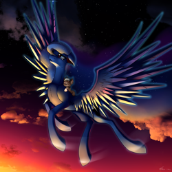 Size: 5000x5000 | Tagged: safe, artist:neko-me, imported from derpibooru, princess luna, oc, absurd resolution, commission, fanfic art, flying, night sky, signature, solo, stars, twilight (astronomy)