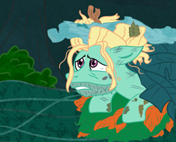 Size: 1923x1550 | Tagged: safe, artist:jodi sli, imported from derpibooru, zephyr breeze, pegasus, pony, flutter brutter, dirty, forest, male, sad, scene interpretation, solo, stallion