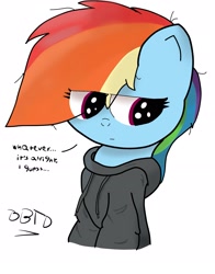 Size: 1921x2447 | Tagged: safe, artist:bronybehindthedoor, imported from derpibooru, rainbow dash, clothes, dialogue, digital art, female, hoodie, signature, solo