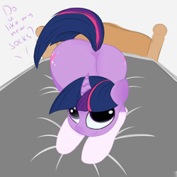 Size: 2000x2000 | Tagged: safe, artist:chapaevv, imported from derpibooru, twilight sparkle, butt, clothes, female, offscreen character, plot, socks, solo