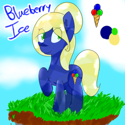 Size: 1920x1920 | Tagged: safe, artist:ampderg, imported from derpibooru, oc, oc only, oc:blueberry ice, crystal pony, pony, cloud, cute, dungeons and dragons, female, floating island, food, ice cream, sky, solo