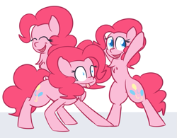 Size: 1147x894 | Tagged: safe, artist:mr-degration, imported from derpibooru, pinkie pie, pony, bipedal, chest fluff, eyes closed, female, open mouth, self ponidox, solo, tongue out