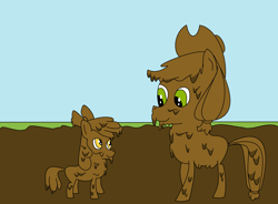 Size: 1700x1250 | Tagged: safe, artist:amateur-draw, imported from derpibooru, apple bloom, applejack, 1000 hours in ms paint, ms paint, mud