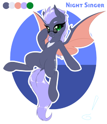 Size: 950x1099 | Tagged: safe, artist:peridotkitty, artist:silkensaddle, imported from derpibooru, oc, oc only, oc:night singer, bat pony, pony, eyelashes, glasses, heterochromia, reference sheet, solo