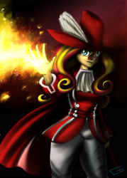 Size: 3000x4200 | Tagged: safe, artist:gingersnap913, deleted from derpibooru, imported from derpibooru, sunset shimmer, equestria girls, female, final fantasy, fire, hat, red mage, solo