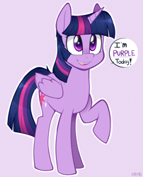 Size: 1000x1239 | Tagged: safe, artist:higgly-chan, imported from derpibooru, twilight sparkle, alicorn, pony, captain obvious, cute, dialogue, female, mare, open mouth, purple, purple smart, raised hoof, smiling, solo, twiabetes, twilight sparkle (alicorn)