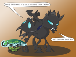 Size: 2533x1915 | Tagged: safe, artist:necrath, imported from derpibooru, changeling, fanfic:my little changeling: friendship is weird, fanfic art, female, my little x, song in the comments, speech bubble