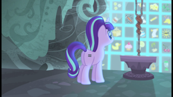 Size: 1100x618 | Tagged: safe, imported from derpibooru, screencap, starlight glimmer, pony, unicorn, the cutie map, butt, cute, cutie mark vault, female, glimmer glutes, glimmerbetes, mare, plot, s5 starlight, solo, staff, staff of sameness